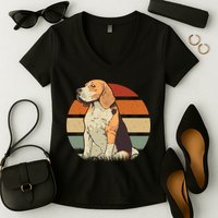 Beagle Retro Sunset Women's V-Neck T-Shirt