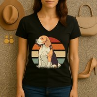 Beagle Retro Sunset Women's V-Neck T-Shirt