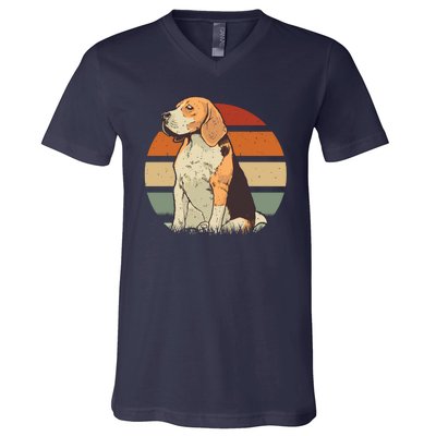 Beagle Retro Sunset V-Neck T-Shirt