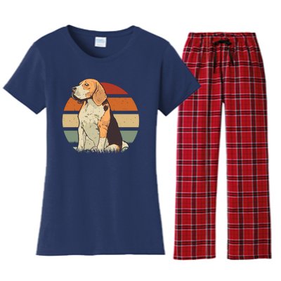 Beagle Retro Sunset Women's Flannel Pajama Set