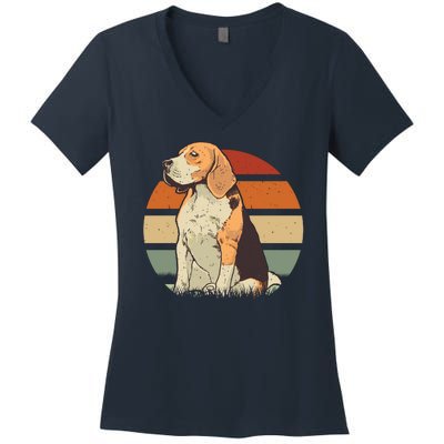 Beagle Retro Sunset Women's V-Neck T-Shirt