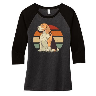 Beagle Retro Sunset Women's Tri-Blend 3/4-Sleeve Raglan Shirt