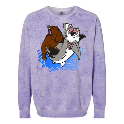 Bear Attacking Shark Colorblast Crewneck Sweatshirt