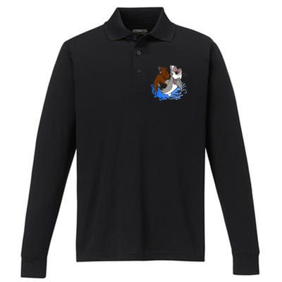 Bear Attacking Shark Performance Long Sleeve Polo