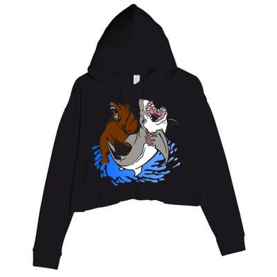 Bear Attacking Shark Crop Fleece Hoodie