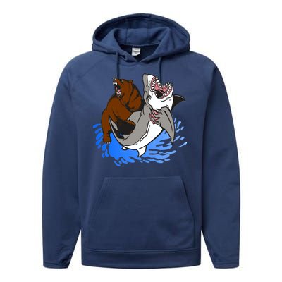 Bear Attacking Shark Performance Fleece Hoodie