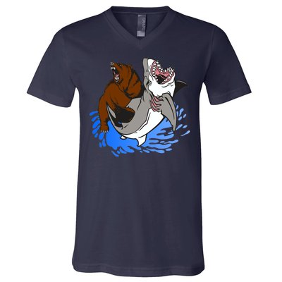 Bear Attacking Shark V-Neck T-Shirt