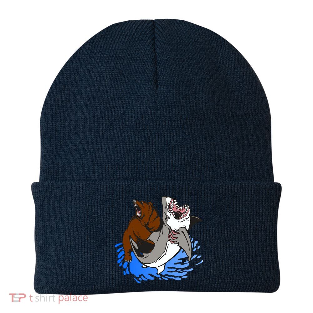 Bear Attacking Shark Knit Cap Winter Beanie