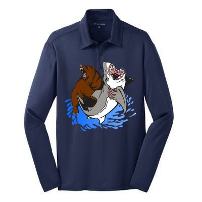 Bear Attacking Shark Silk Touch Performance Long Sleeve Polo