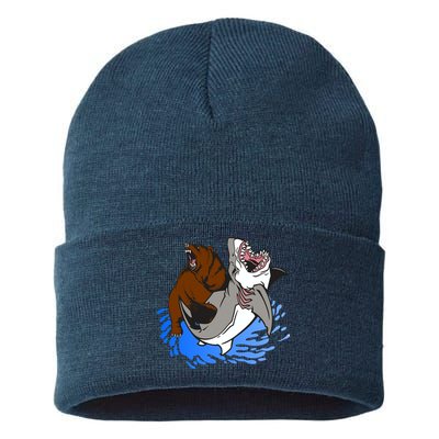 Bear Attacking Shark Sustainable Knit Beanie