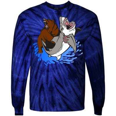 Bear Attacking Shark Tie-Dye Long Sleeve Shirt