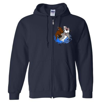 Bear Attacking Shark Full Zip Hoodie