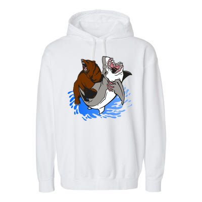 Bear Attacking Shark Garment-Dyed Fleece Hoodie