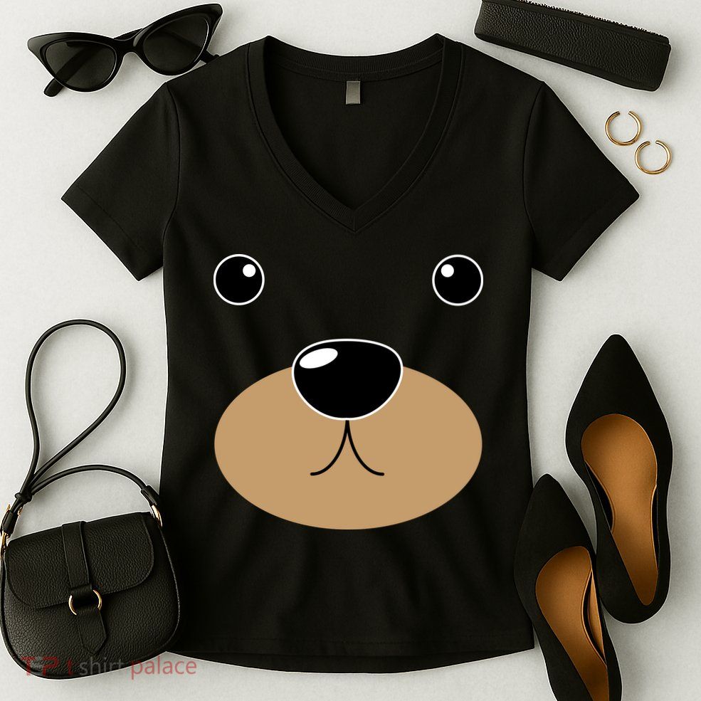 Bear Costume Face Women's V-Neck T-Shirt