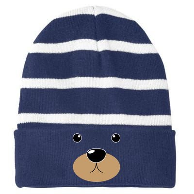 Bear Costume Face Striped Beanie with Solid Band