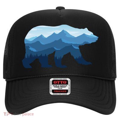 Bear Double Exposure Surreal Wildlife High Crown Mesh Back Trucker Hat