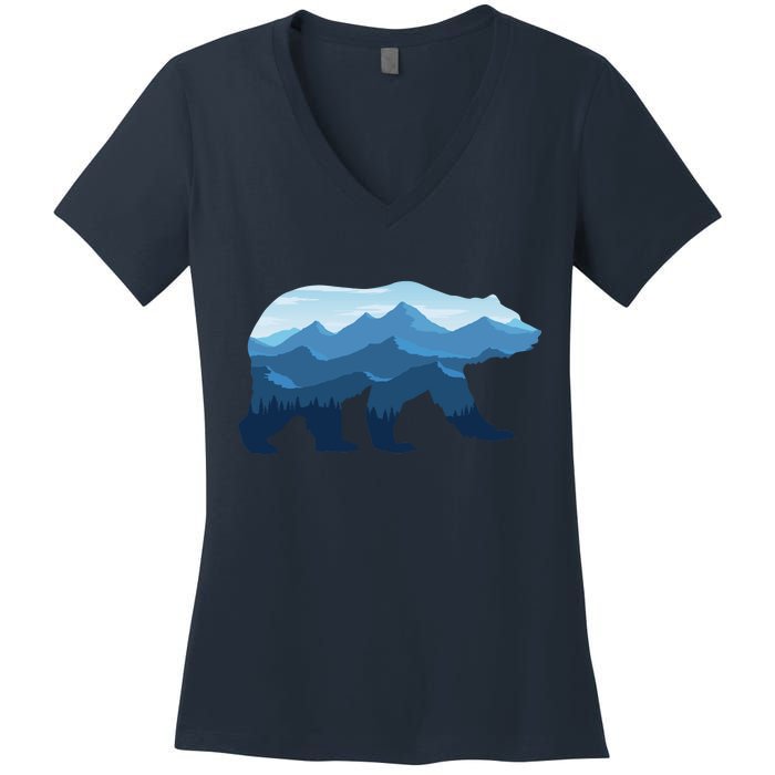 Bear Double Exposure Surreal Wildlife Women's V-Neck T-Shirt