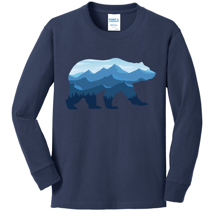 Bear Double Exposure Surreal Wildlife Kids Long Sleeve Shirt