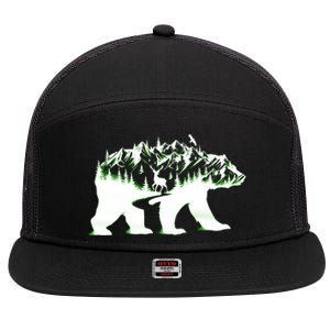 Bear Forest Deer Wilderness Mountains 7 Panel Mesh Trucker Snapback Hat