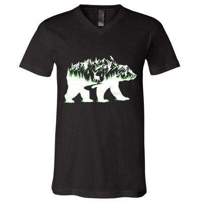 Bear Forest Deer Wilderness Mountains V-Neck T-Shirt
