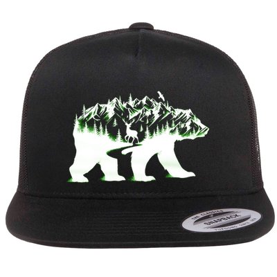 Bear Forest Deer Wilderness Mountains Flat Bill Trucker Hat