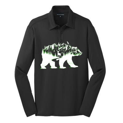 Bear Forest Deer Wilderness Mountains Silk Touch Performance Long Sleeve Polo