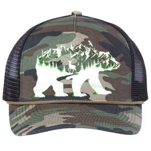 Bear Forest Deer Wilderness Mountains Retro Rope Trucker Hat Cap