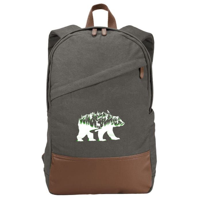 Bear Forest Deer Wilderness Mountains Cotton Canvas Backpack
