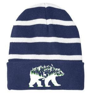 Bear Forest Deer Wilderness Mountains Striped Beanie with Solid Band