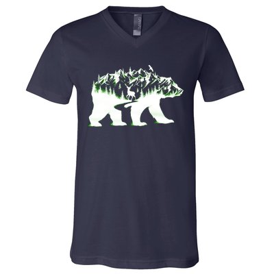 Bear Forest Deer Wilderness Mountains V-Neck T-Shirt