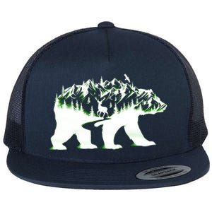 Bear Forest Deer Wilderness Mountains Flat Bill Trucker Hat