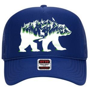 Bear Forest Deer Wilderness Mountains High Crown Mesh Back Trucker Hat