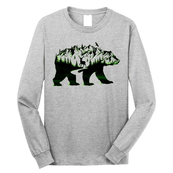 Bear Forest Deer Wilderness Mountains Long Sleeve Shirt