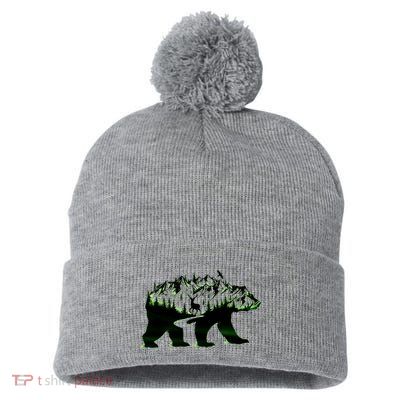 Bear Forest Deer Wilderness Mountains Pom Pom 12in Knit Beanie