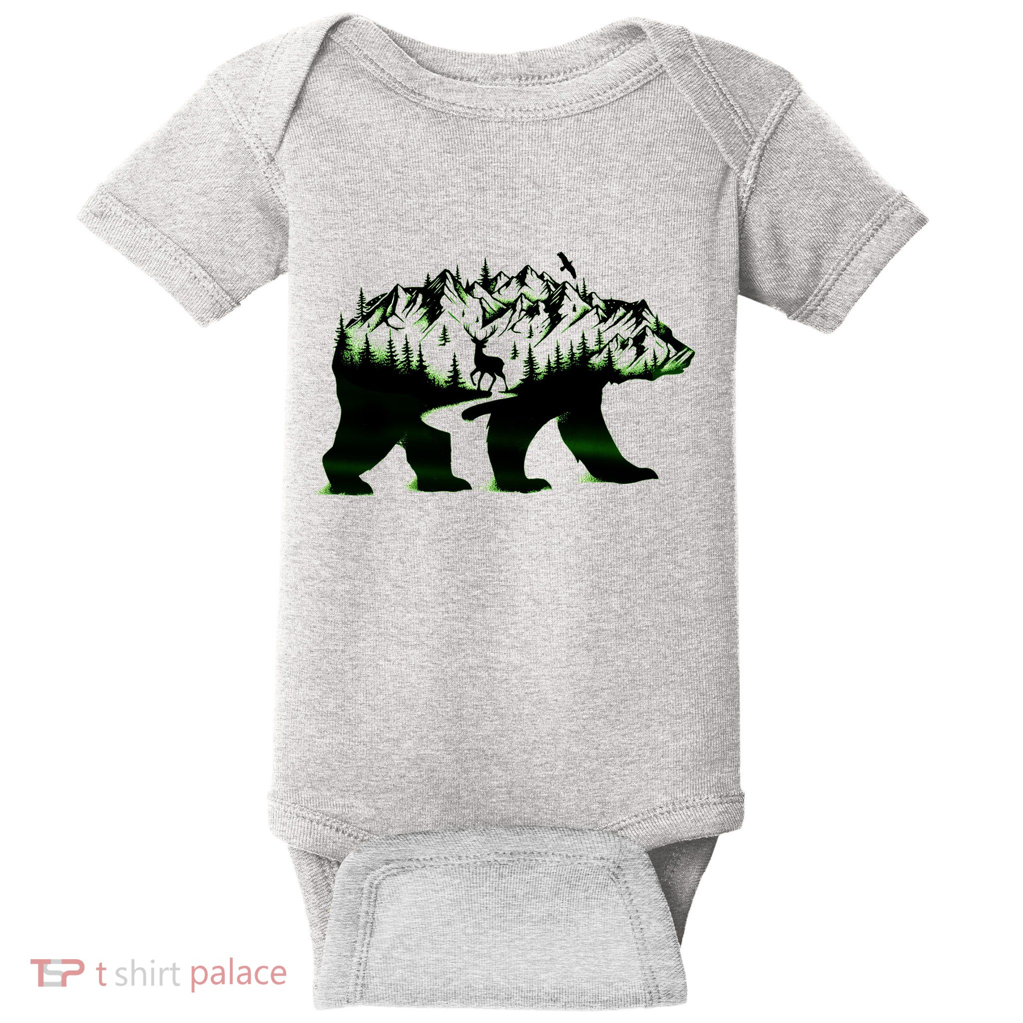 Bear Forest Deer Wilderness Mountains Baby Bodysuit