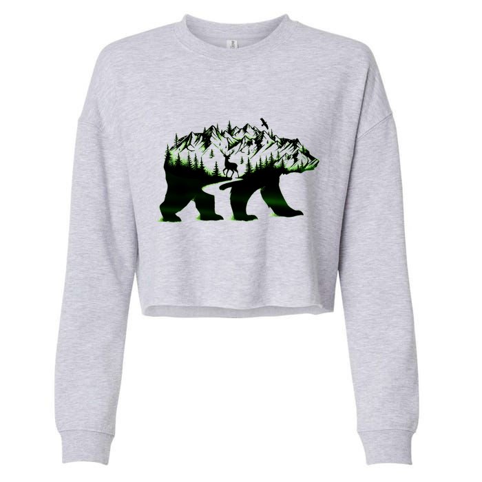 Bear Forest Deer Wilderness Mountains Cropped Pullover Crew