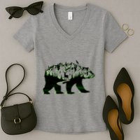 Bear Forest Deer Wilderness Mountains Women's V-Neck T-Shirt