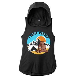 Bear Funny Camping I Hate People Ladies PosiCharge Tri-Blend Wicking Draft Hoodie Tank