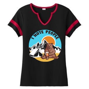 Bear Funny Camping I Hate People Ladies Halftime Notch Neck Tee