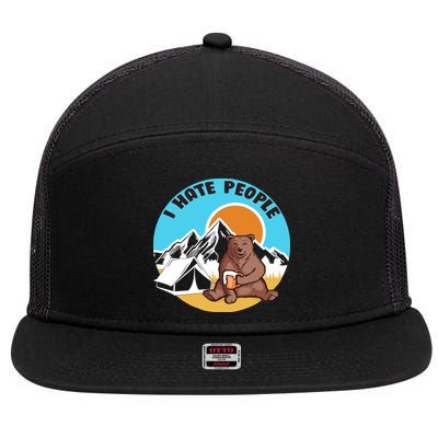 Bear Funny Camping I Hate People 7 Panel Mesh Trucker Snapback Hat