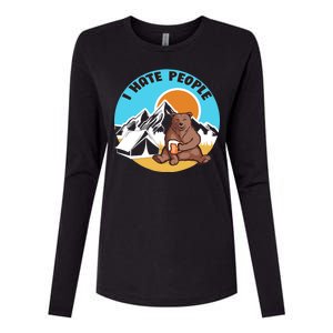 Bear Funny Camping I Hate People Womens Cotton Relaxed Long Sleeve T-Shirt