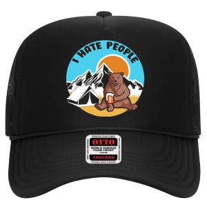 Bear Funny Camping I Hate People High Crown Mesh Back Trucker Hat