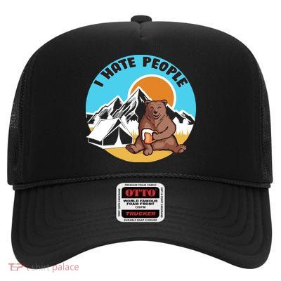 Bear Funny Camping I Hate People High Crown Mesh Back Trucker Hat