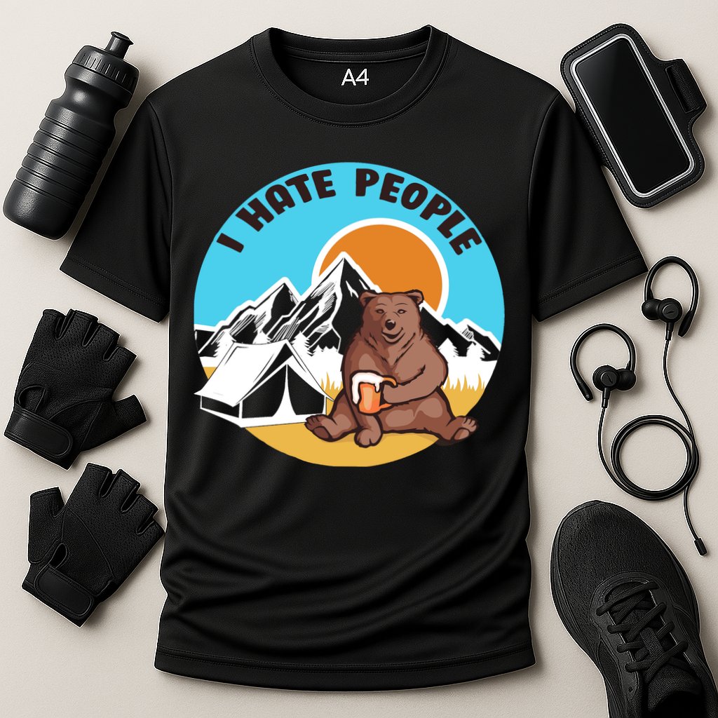 Bear Funny Camping I Hate People Cooling Performance Crew T-Shirt