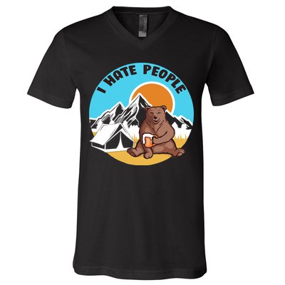 Bear Funny Camping I Hate People V-Neck T-Shirt