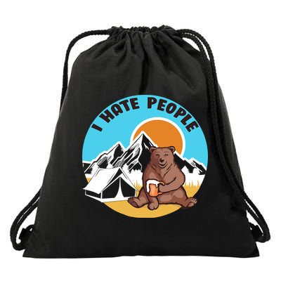 Bear Funny Camping I Hate People Drawstring Bag