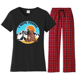 Bear Funny Camping I Hate People Women's Flannel Pajama Set