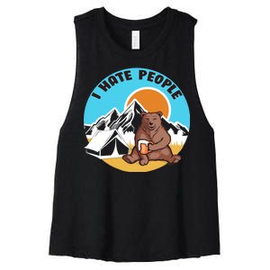 Bear Funny Camping I Hate People Women's Racerback Cropped Tank