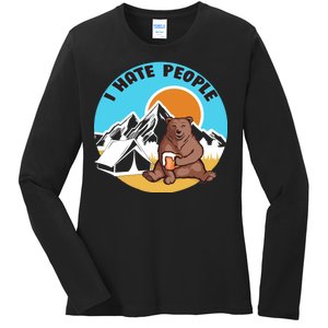 Bear Funny Camping I Hate People Ladies Long Sleeve Shirt