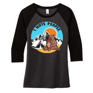 Bear Funny Camping I Hate People Women's Tri-Blend 3/4-Sleeve Raglan Shirt